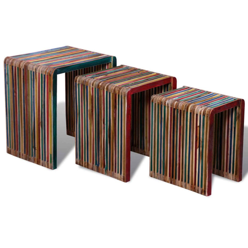 Petromila vidaXL Stohovateľné stolíky, 3 kusy, farebné, recyklované tíkové drevo